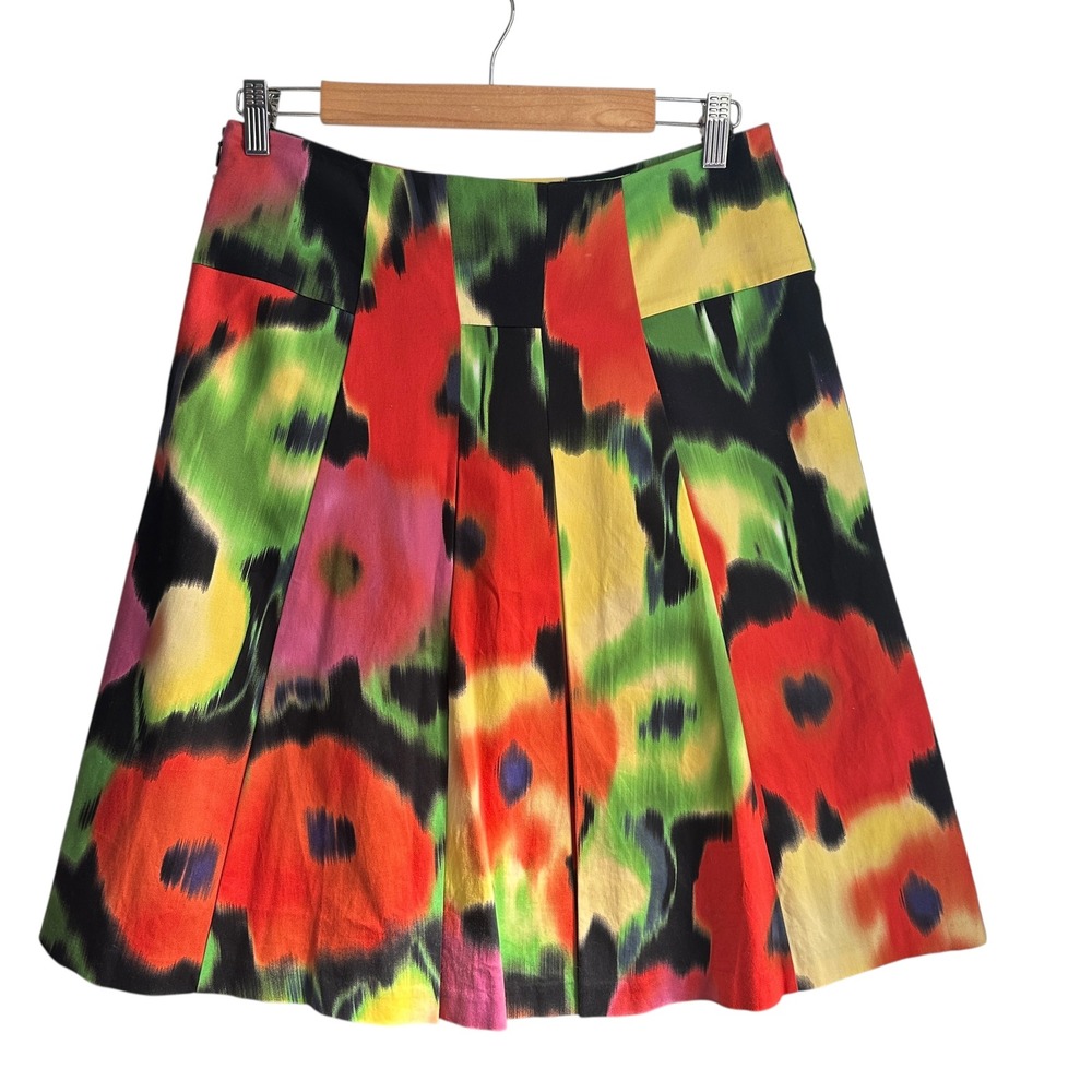 Attention Pleated Skirt Floral Print Pleated Colorful Size 6 Cotton Blend